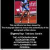 Tennis player Tathiana Garbin Certificate of Authenticity from The Autograph Bank
