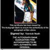 Tennis player Yannick Noah Certificate of Authenticity from The Autograph Bank
