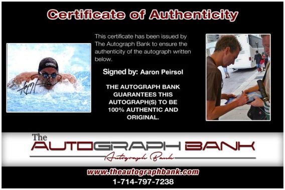 Olympic Swimming Aaron Peirsol Certificate of Authenticity from The Autograph Bank