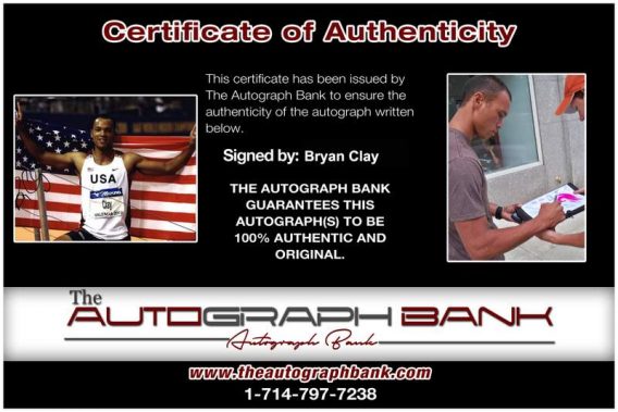 Olympic Track Bryan Clay Certificate of Authenticity from The Autograph Bank