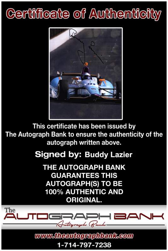 IndyCar series racing Buddy Lazier Certificate of Authenticity from The Autograph Bank