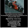 IndyCar series racing Chris Festa Certificate of Authenticity from The Autograph Bank