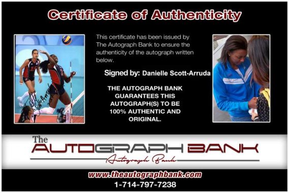 Olympic Volleyball Danielle Scott-Arruda Certificate of Authenticity from The Autograph Bank