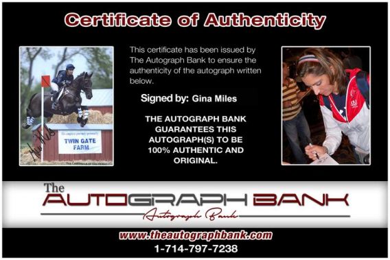 Olympic Equestrian Gina Miles Certificate of Authenticity from The Autograph Bank