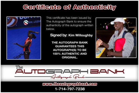 Olympic Volleyball Kim Willoughby Certificate of Authenticity from The Autograph Bank