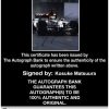IndyCar series racing Kosuke Matsuura Certificate of Authenticity from The Autograph Bank