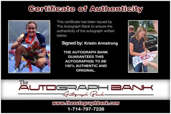 Olympic BMX Kristin Armstrong Certificate of Authenticity from The Autograph Bank
