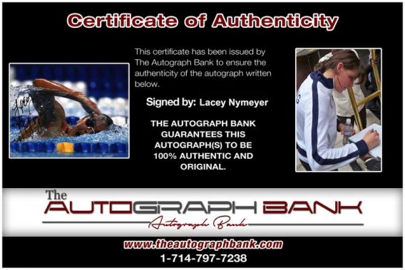 Olympic Swimming Lacey Nymeyer Certificate of Authenticity from The Autograph Bank
