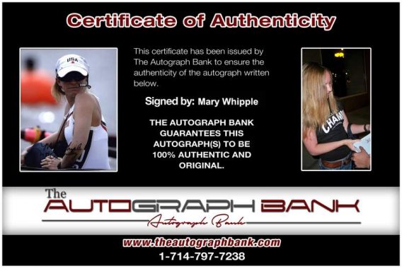 Olympic Rowing Mary Whipple Certificate of Authenticity from The Autograph Bank