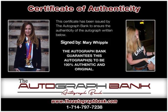 Olympic Rowing Mary Whipple Certificate of Authenticity from The Autograph Bank