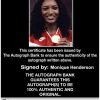 Olympic Track Monique Henderson Certificate of Authenticity from The Autograph Bank