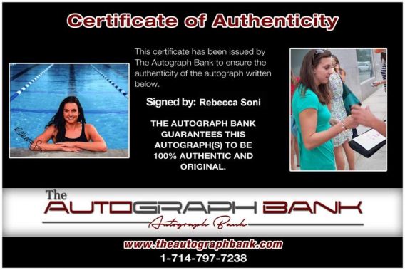 Olympic Swimming Rebecca Soni Certificate of Authenticity from The Autograph Bank