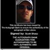 IndyCar series racing Scott Sharp Certificate of Authenticity from The Autograph Bank