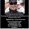 IndyCar series racing Tomas Scheckter Certificate of Authenticity from The Autograph Bank
