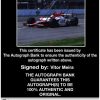 IndyCar series racing Vitor Meira Certificate of Authenticity from The Autograph Bank