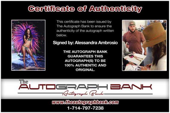 Alessandra Ambrosio Certificate of Authenticity from The Autograph Bank