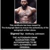 Anthony Johnson Certificate of Authenticity from The Autograph Bank