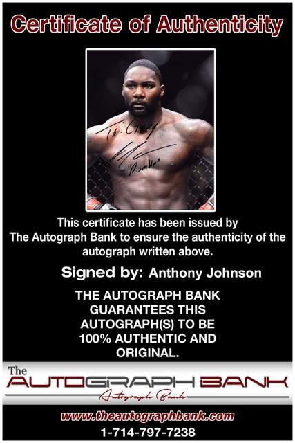 Anthony Johnson Certificate of Authenticity from The Autograph Bank