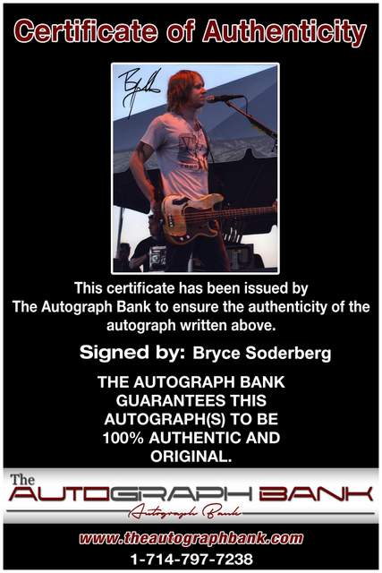 Bryce Soderberg Certificate of Authenticity from The Autograph Bank
