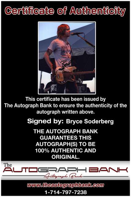 Bryce Soderberg Certificate of Authenticity from The Autograph Bank