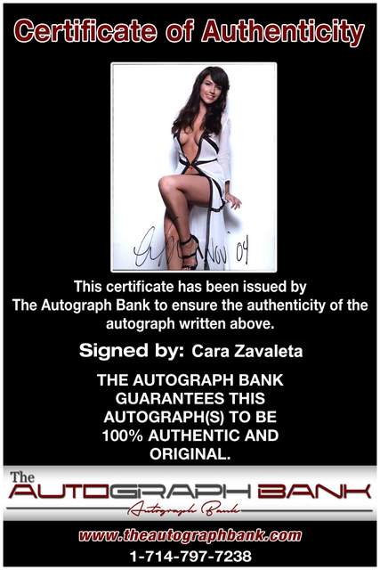 Cara Zavaleta Certificate of Authenticity from The Autograph Bank
