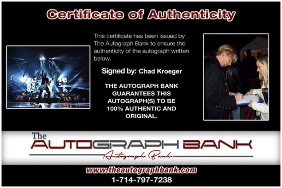 Chad Kroeger Certificate of Authenticity from The Autograph Bank