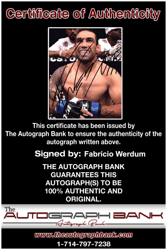 Fabricio Werdum Certificate of Authenticity from The Autograph Bank