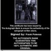 Frank Potenza Certificate of Authenticity from The Autograph Bank