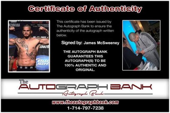 James Mcsweeney Certificate of Authenticity from The Autograph Bank
