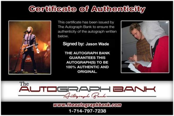 Jason Wade Certificate of Authenticity from The Autograph Bank