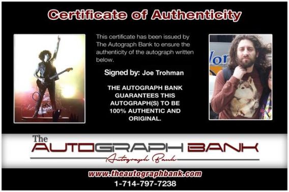 Joe Trohman Certificate of Authenticity from The Autograph Bank