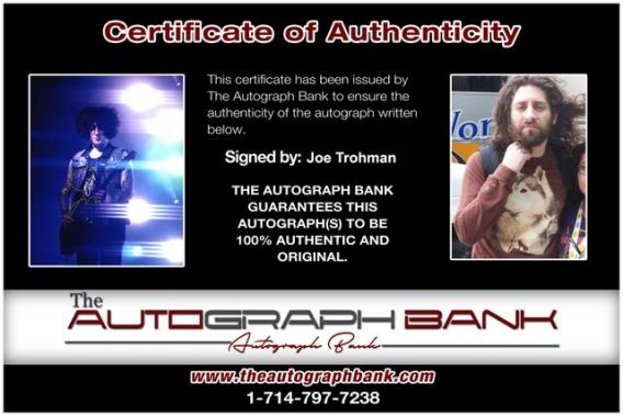Joe Trohman Certificate of Authenticity from The Autograph Bank