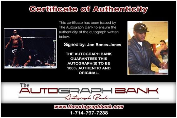Jon Bones Jones Certificate of Authenticity from The Autograph Bank