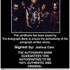 Joshua Cain Certificate of Authenticity from The Autograph Bank