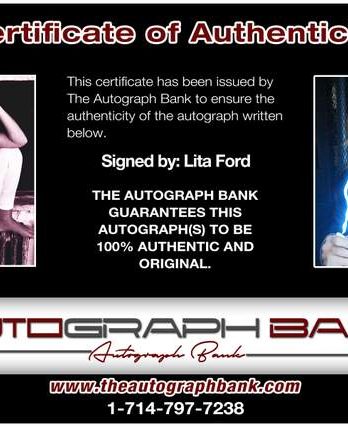 Lita Ford Certificate of Authenticity from The Autograph Bank