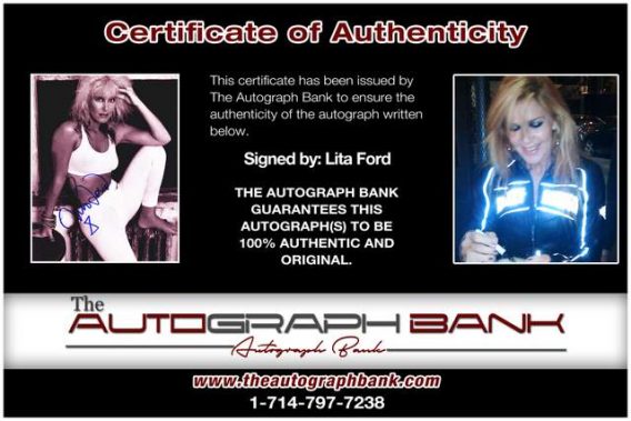 Lita Ford Certificate of Authenticity from The Autograph Bank