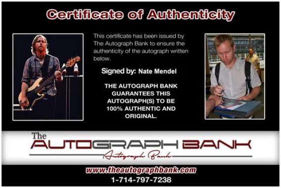 Nate Mendel Certificate of Authenticity from The Autograph Bank