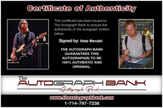 Nate Mendel Certificate of Authenticity from The Autograph Bank