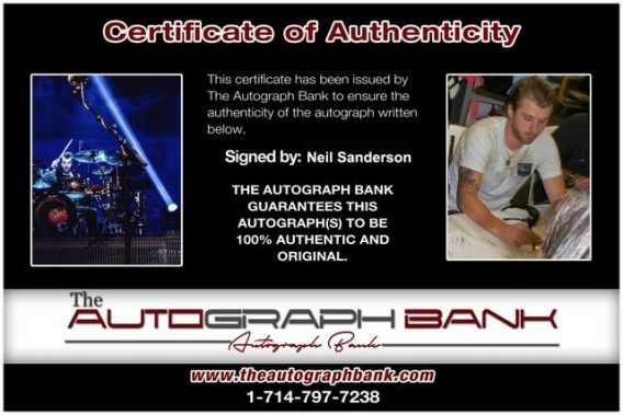Neil Sanderson Certificate of Authenticity from The Autograph Bank