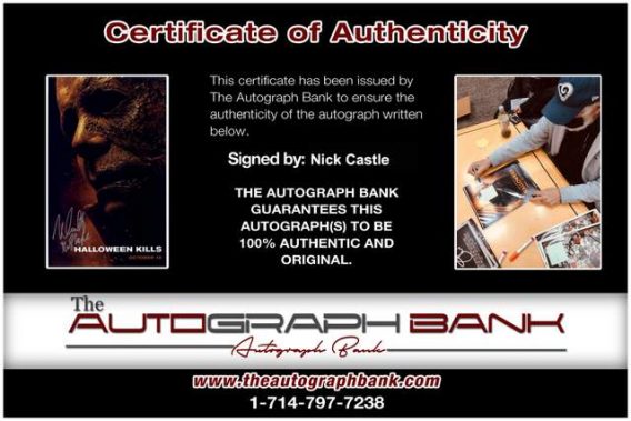 Nick Castle Certificate of Authenticity from The Autograph Bank