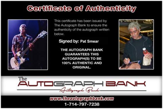 Pat Smear Certificate of Authenticity from The Autograph Bank