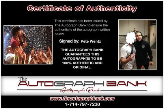 Pete Wentz Certificate of Authenticity from The Autograph Bank