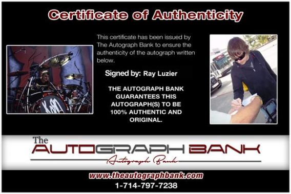 Ray Luzier Certificate of Authenticity from The Autograph Bank