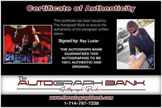 Ray Luzier Certificate of Authenticity from The Autograph Bank