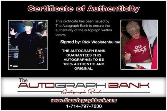 Rick Woolstenhulme Certificate of Authenticity from The Autograph Bank