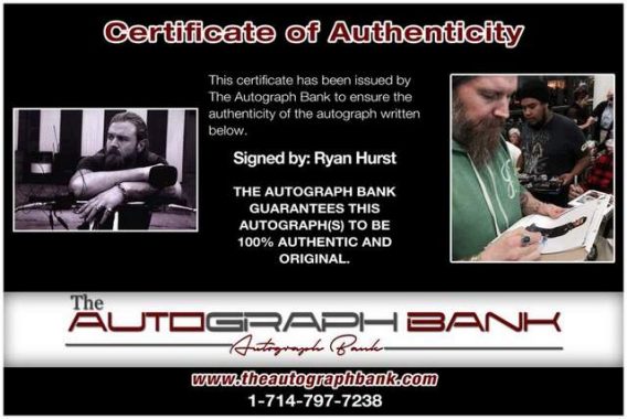 Ryan Hurst Certificate of Authenticity from The Autograph Bank