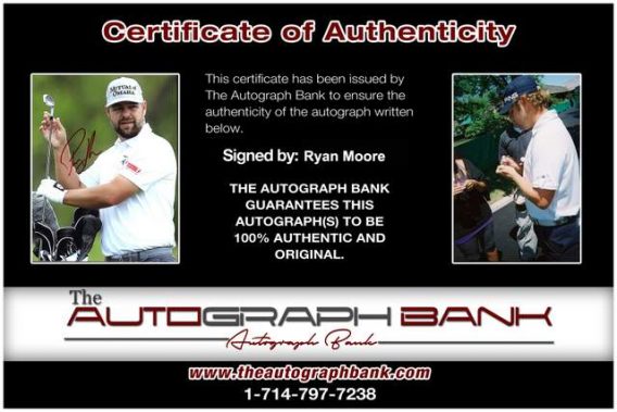 PGA golfer Ryan Moore Certificate of Authenticity from The Autograph Bank