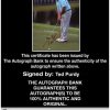 PGA golfer Ted Purdy Certificate of Authenticity from The Autograph Bank