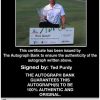 PGA golfer Ted Purdy Certificate of Authenticity from The Autograph Bank