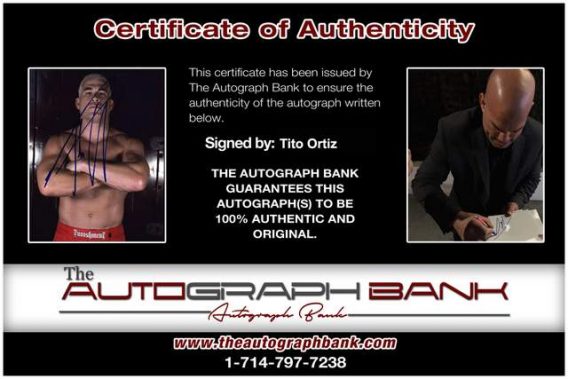 Tito Ortiz Certificate of Authenticity from The Autograph Bank